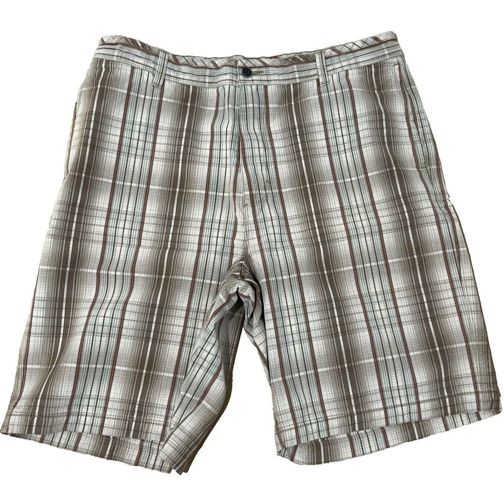 Tommy Bahama Silk Cotton Brown Plaid Shorts Mens Size 36